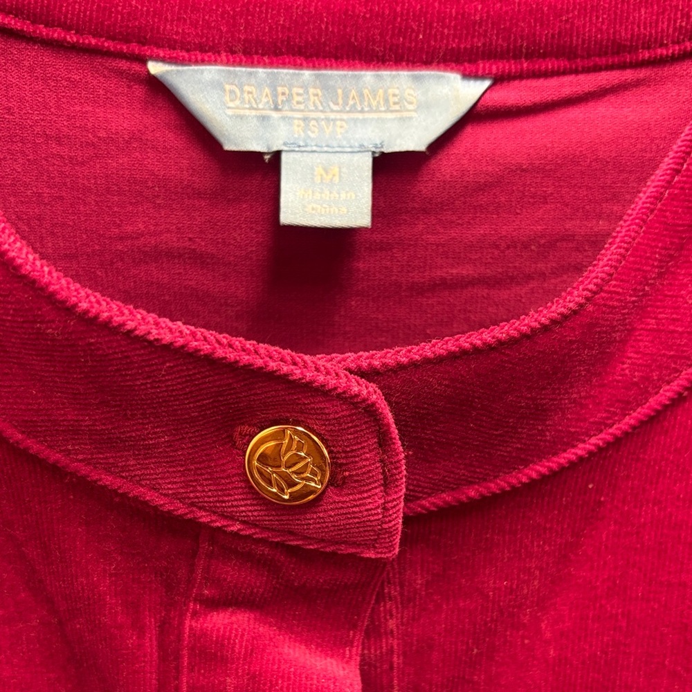 Draper James Long Sleeve Pink Corduroy Dress Gold Buttons Tie Belt Puff Sleeve M - Picture 2 of 4